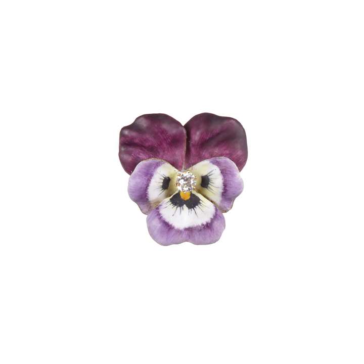 Antique mauve-purple enamel and diamond pansy brooch